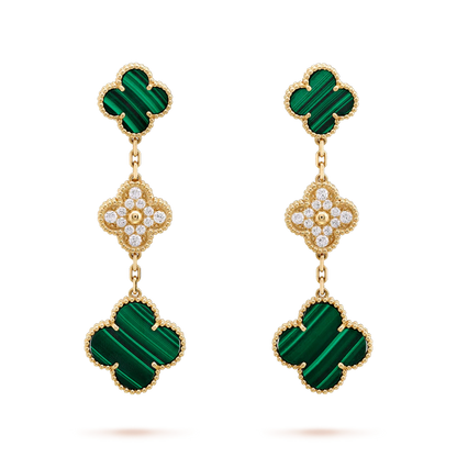 [Cadisa]CLOVER EARRINGS GOLD MALACHITE DIAMOND 3 MOTIF