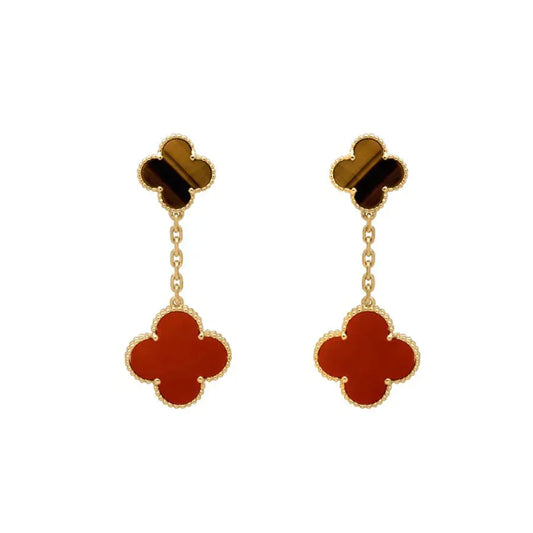 [Cadisa]CLOVER  2 MOTIF  TIGER EYE CARNELIAN EARRINGS