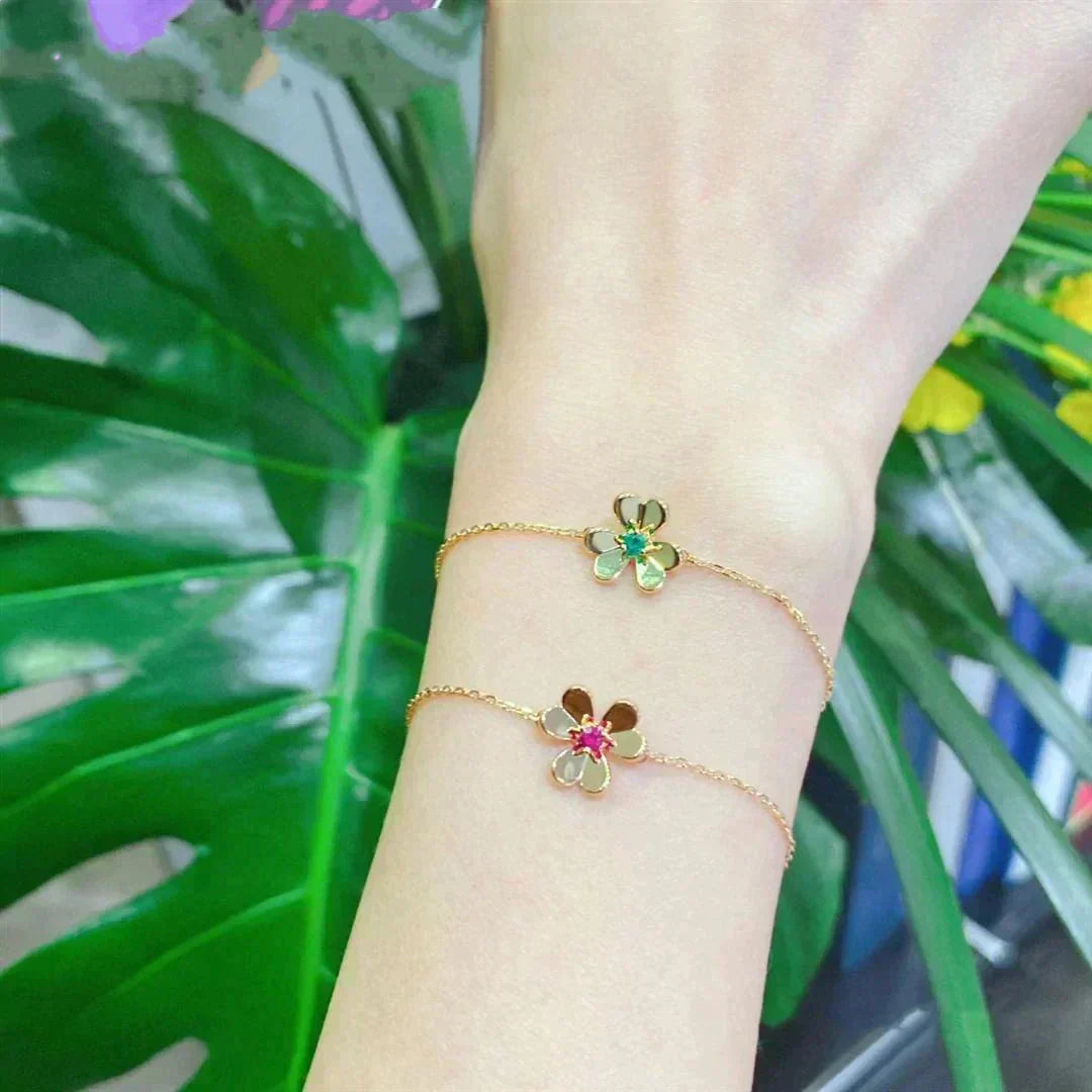 [Cadisa]FRIVOLE GOLD FLOWER PINK MALACHITE BRACELET