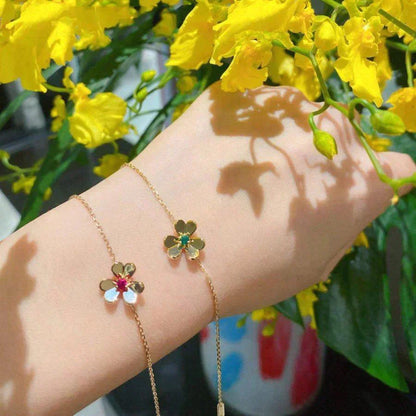 [Cadisa]FRIVOLE GOLD FLOWER PINK MALACHITE BRACELET