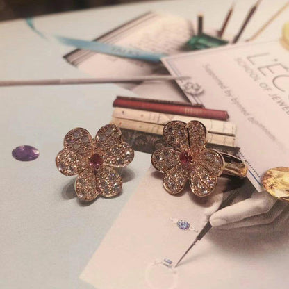 [Cadisa]FRIVOLE PINK GOLD FLOWER DIAMOND EARRINGS
