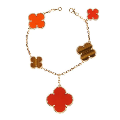 [Cadisa]CLOVER BRACELET 5 MOTIFS CARNELIAN TIGER EYE