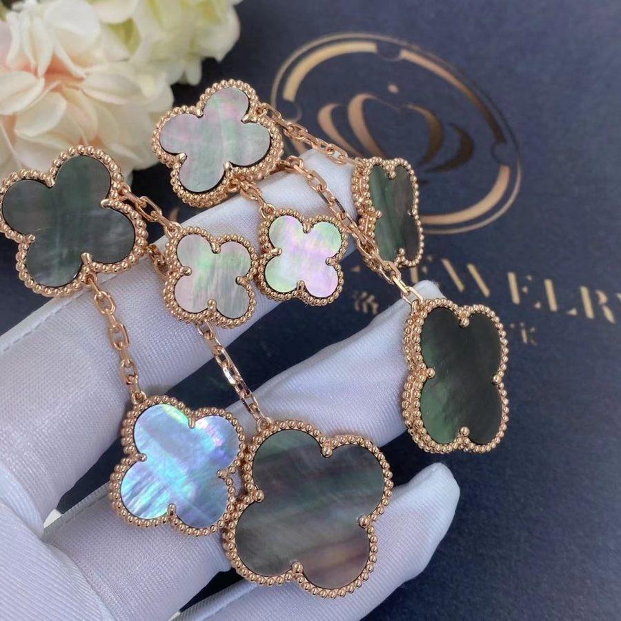 [Cadisa]CLOVER EARRINGS DARK MOP 4 MOTIFS ROSE GOLD