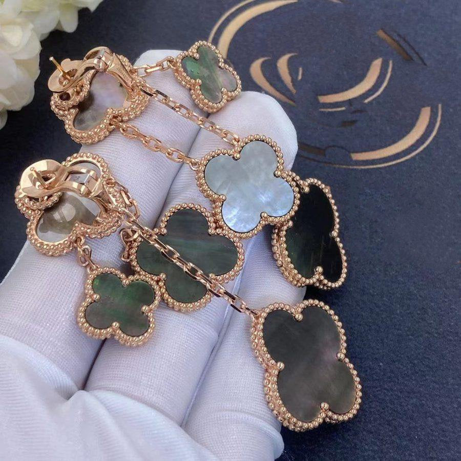 [Cadisa]CLOVER EARRINGS DARK MOP 4 MOTIFS ROSE GOLD