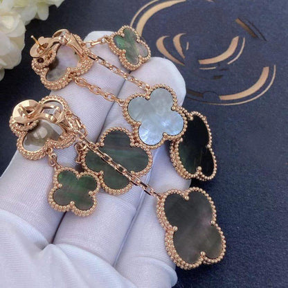 [Cadisa]CLOVER EARRINGS DARK MOP 4 MOTIFS ROSE GOLD