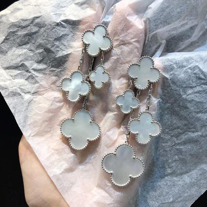 [Cadisa]CLOVER EARRINGS WHITE MOP 4 MOTIFS SILVER