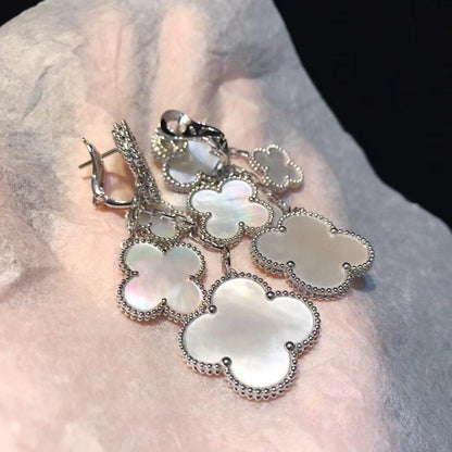 [Cadisa]CLOVER EARRINGS WHITE MOP 4 MOTIFS SILVER