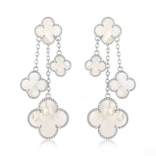 [Cadisa]CLOVER EARRINGS WHITE MOP 4 MOTIFS SILVER