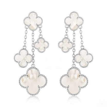 [Cadisa]CLOVER EARRINGS WHITE MOP 4 MOTIFS SILVER