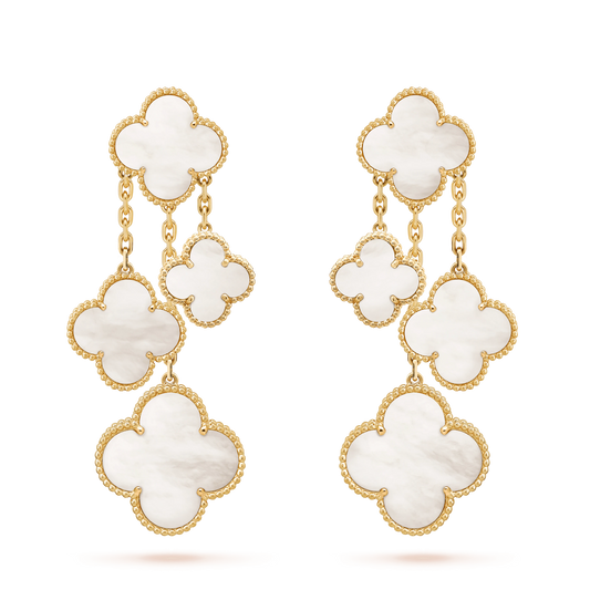 [Cadisa]CLOVER EARRINGS WHITE MOP 4 MOTIFS GOLD
