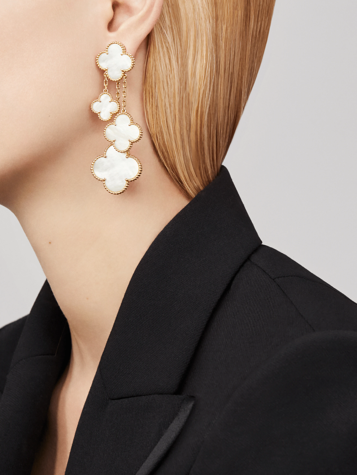 [Cadisa]CLOVER EARRINGS WHITE MOP 4 MOTIFS GOLD
