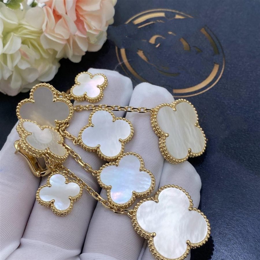 [Cadisa]CLOVER EARRINGS WHITE MOP 4 MOTIFS GOLD