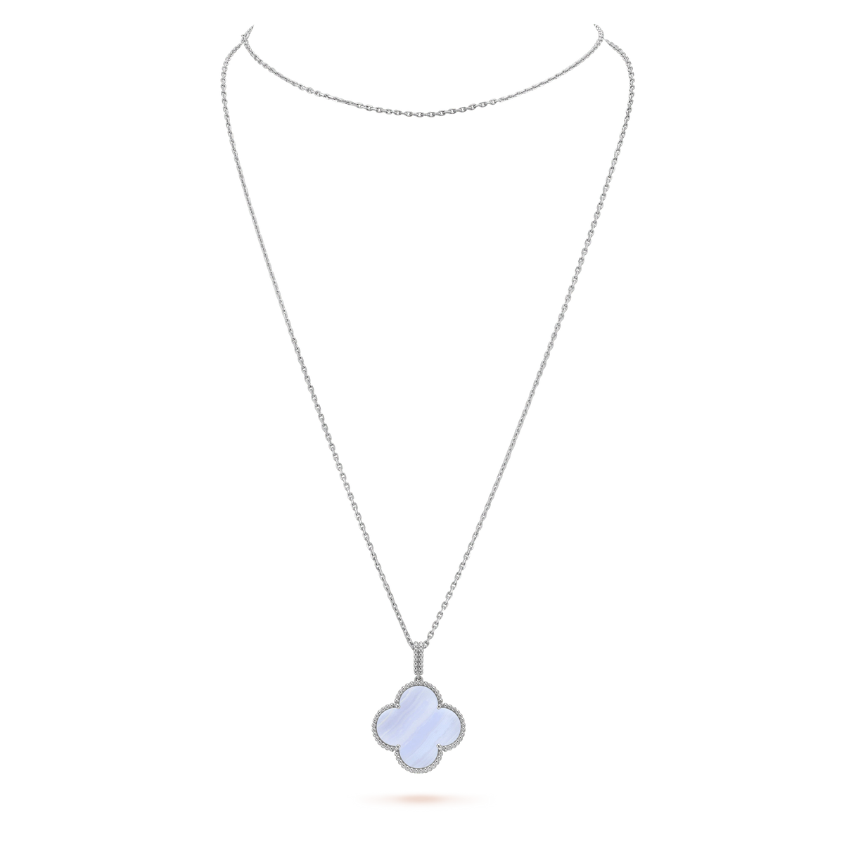 [Cadisa]CLOVER SILVER CHALCEDONY BIG CLOVER NECKLACE