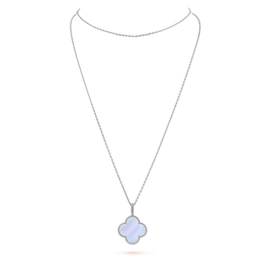 [Cadisa]CLOVER SILVER CHALCEDONY BIG CLOVER NECKLACE