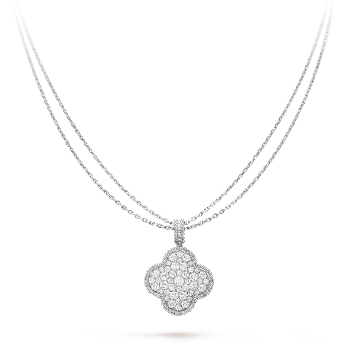 [Cadisa]CLOVER 25MM SILVER FULL DIAMOND BIG CLOVER NECKLACE