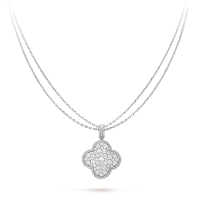 [Cadisa]CLOVER 25MM SILVER FULL DIAMOND BIG CLOVER NECKLACE
