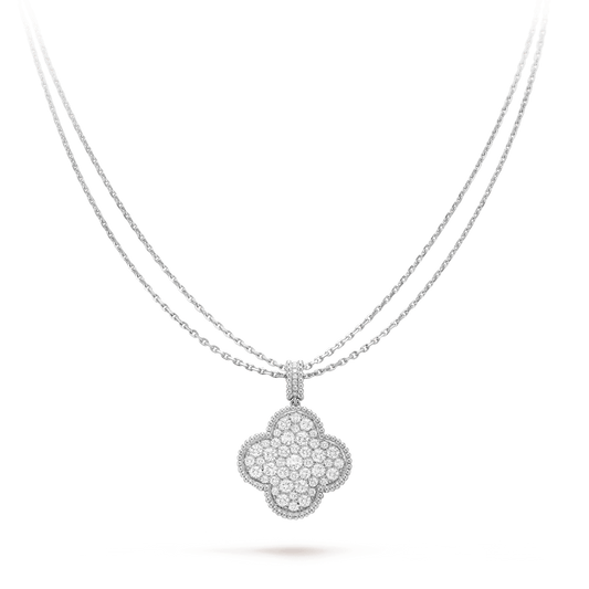 [Cadisa]CLOVER 25MM SILVER FULL DIAMOND BIG CLOVER NECKLACE
