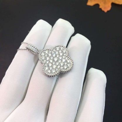 [Cadisa]CLOVER 25MM SILVER FULL DIAMOND BIG CLOVER NECKLACE