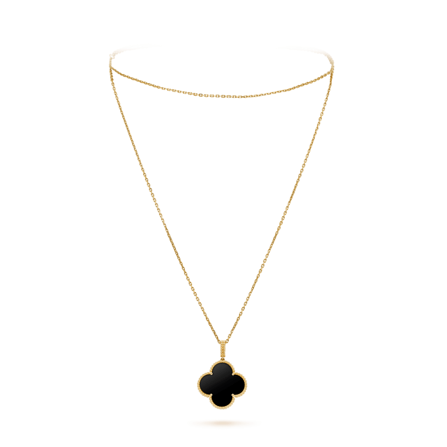 [Cadisa]CLOVER 25MM GOLD ONYX BIG CLOVER NECKLACE