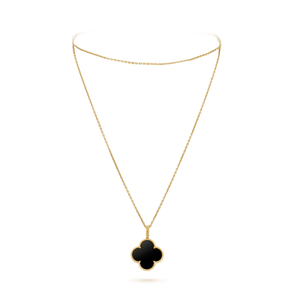 [Cadisa]CLOVER 25MM GOLD ONYX BIG CLOVER NECKLACE