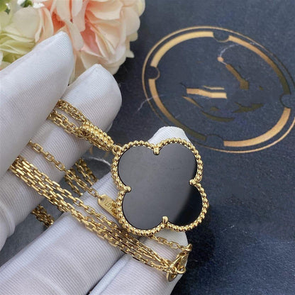 [Cadisa]CLOVER 25MM GOLD ONYX BIG CLOVER NECKLACE