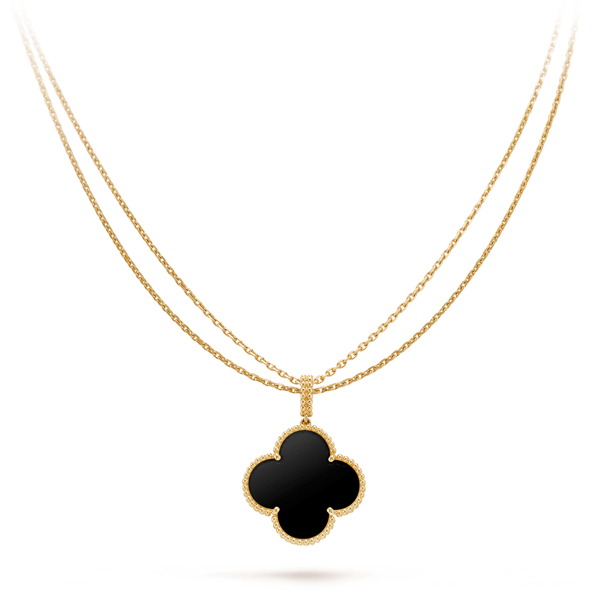 [Cadisa]CLOVER 25MM GOLD ONYX BIG CLOVER NECKLACE