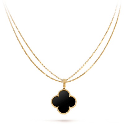 [Cadisa]CLOVER 25MM GOLD ONYX BIG CLOVER NECKLACE