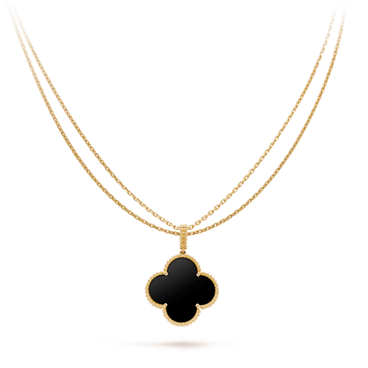 [Cadisa]CLOVER 25MM GOLD ONYX BIG CLOVER NECKLACE