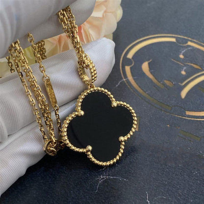 [Cadisa]CLOVER 25MM GOLD ONYX BIG CLOVER NECKLACE