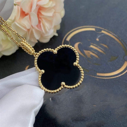 [Cadisa]CLOVER 25MM GOLD ONYX BIG CLOVER NECKLACE
