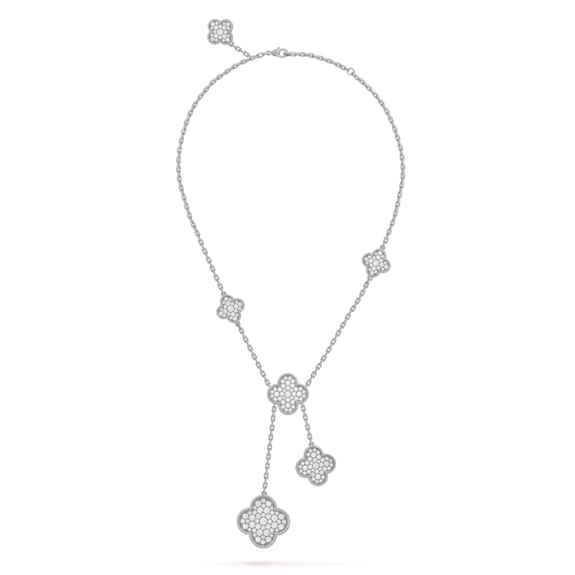 [Cadisa]CLOVER 5 MOTIFS SILVER DIAMONDS NECKLACE