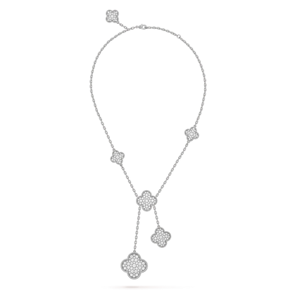 [Cadisa]CLOVER 5 MOTIFS SILVER DIAMONDS NECKLACE