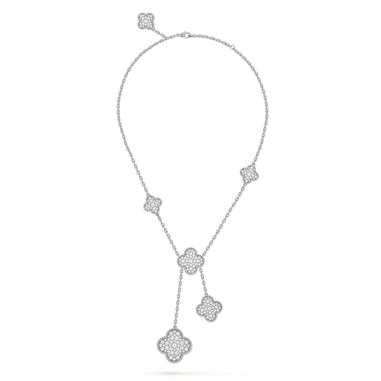 [Cadisa]CLOVER 5 MOTIFS SILVER DIAMONDS NECKLACE