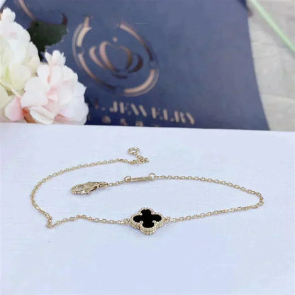 [Cadisa]CLOVER ONYX SINGLE FLOWER BRACELET