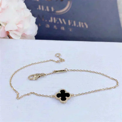 [Cadisa]CLOVER ONYX SINGLE FLOWER BRACELET