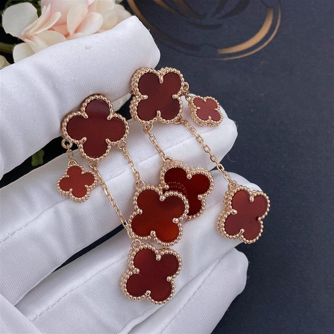 [Cadisa]CLOVER EARRINGS CARNELIAN 4 MOTIFS PINK GOLD
