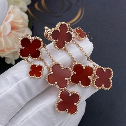 [Cadisa]CLOVER EARRINGS CARNELIAN 4 MOTIFS PINK GOLD