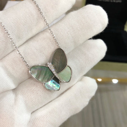 [Cadisa]LARGE BUTTERFLY SILVER PENDANT DIAMOND NECKLACE