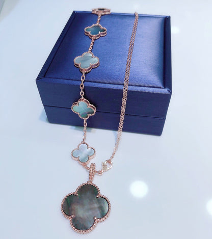 [Cadisa]COMBINED BRACELET 5 MOTIFS AND NECKLACE DARK MOP ROSE GOLD