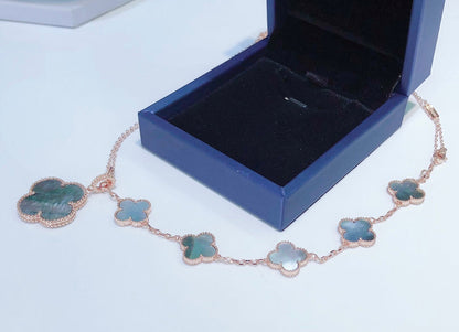 [Cadisa]COMBINED BRACELET 5 MOTIFS AND NECKLACE DARK MOP ROSE GOLD