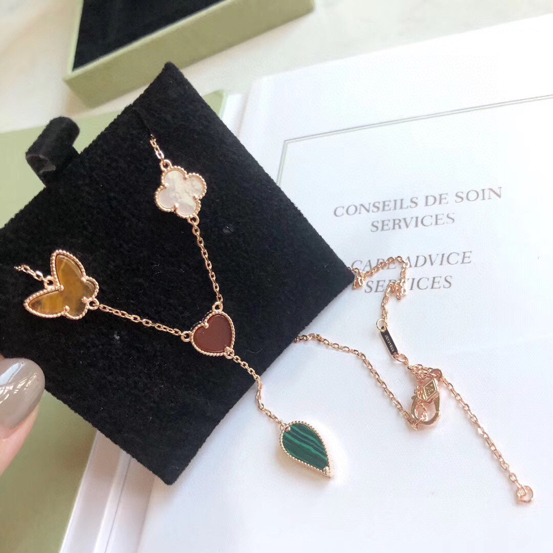 [Cadisa]LUCKY SPRING 4 MOTIFS ROSE GOLD NECKLACE