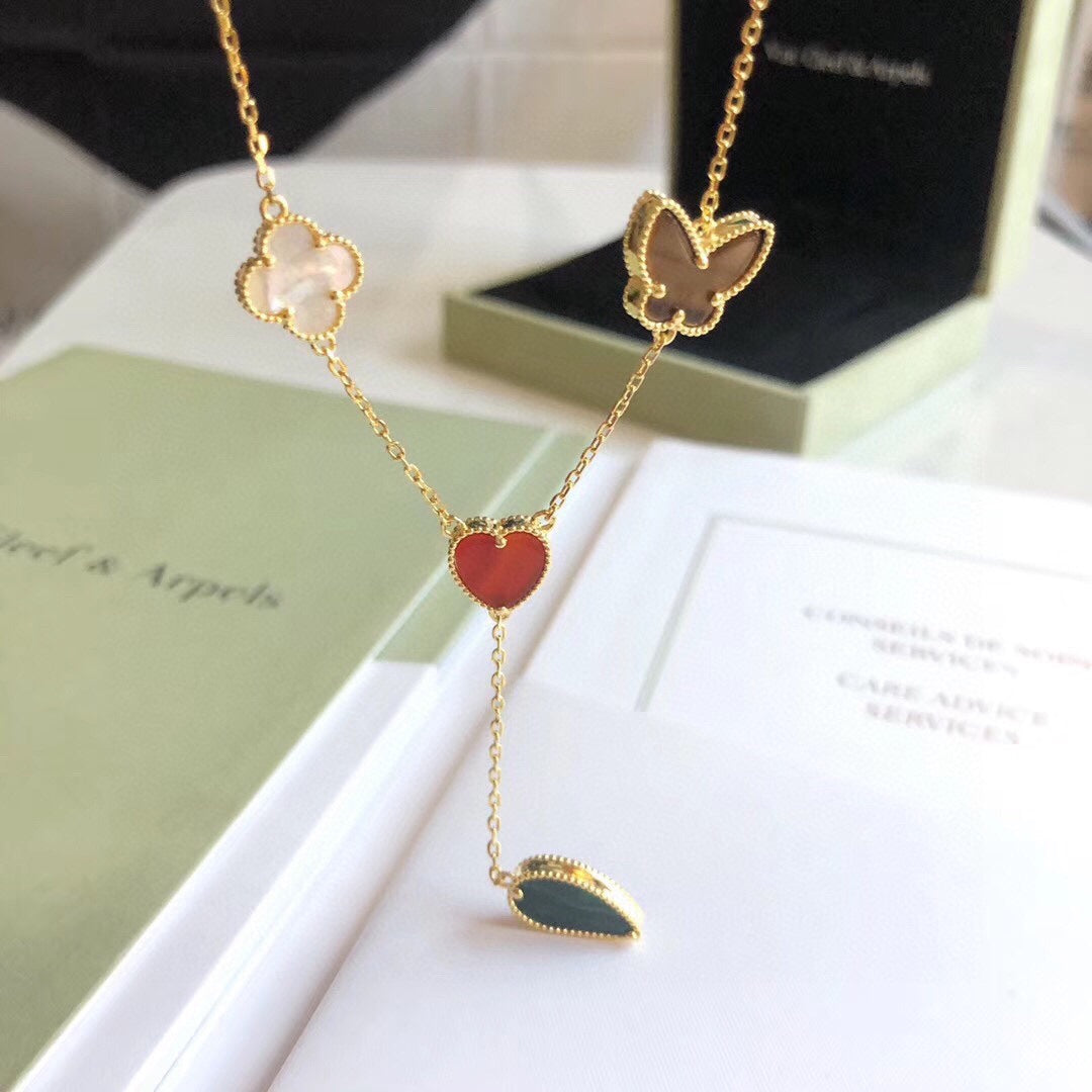 [Cadisa]LUCKY SPRING 4 MOTIFS ROSE GOLD NECKLACE