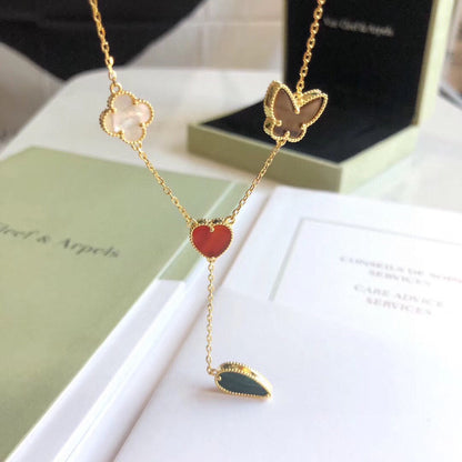 [Cadisa]LUCKY SPRING 4 MOTIFS ROSE GOLD NECKLACE