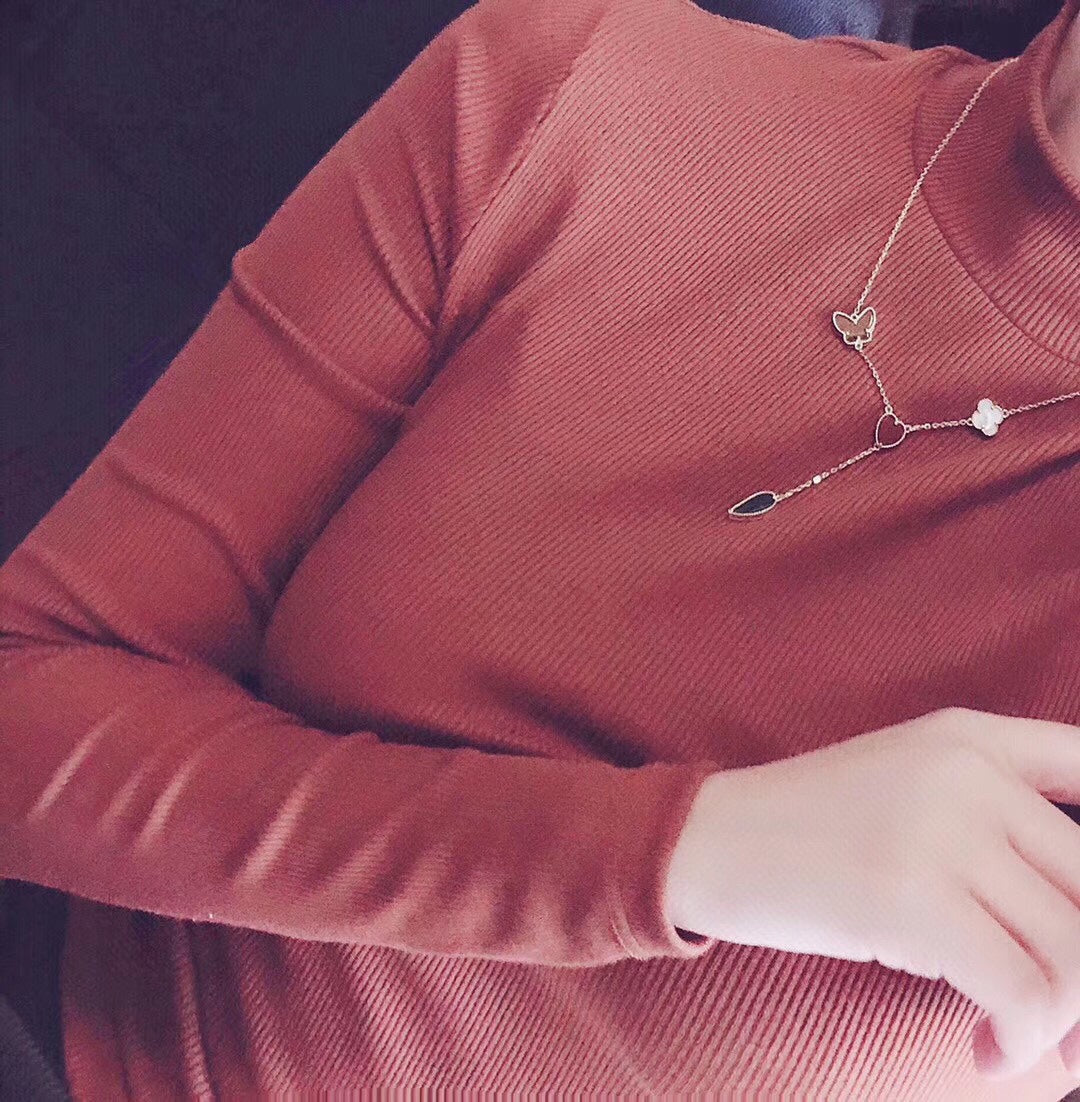 [Cadisa]LUCKY SPRING 4 MOTIFS ROSE GOLD NECKLACE