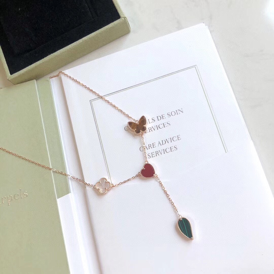 [Cadisa]LUCKY SPRING 4 MOTIFS ROSE GOLD NECKLACE