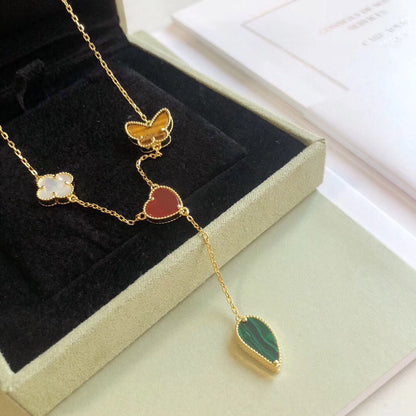 [Cadisa]LUCKY SPRING 4 MOTIFS ROSE GOLD NECKLACE