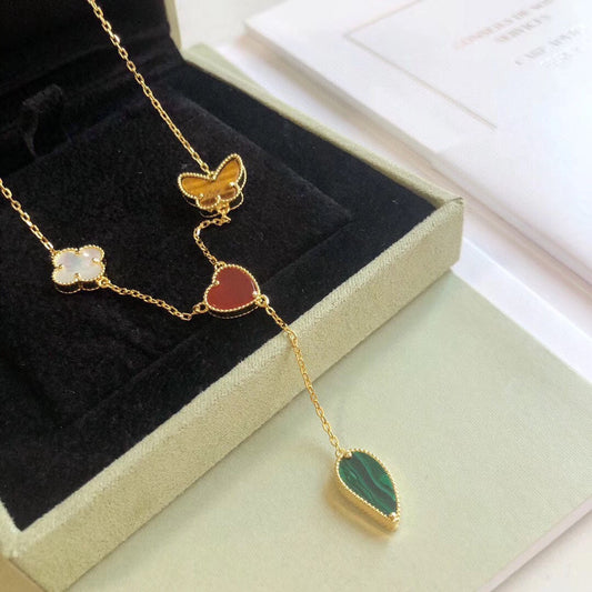 [Cadisa]LUCKY SPRING 4 MOTIFS ROSE GOLD NECKLACE