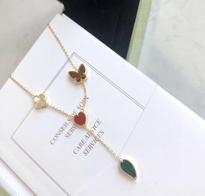 [Cadisa]LUCKY SPRING 4 MOTIFS ROSE GOLD NECKLACE