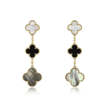 [Cadisa]CLOVER EARRINGS GOLD ONYX MOP 3 MOTIF