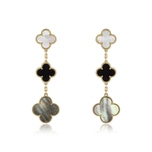 [Cadisa]CLOVER EARRINGS GOLD ONYX MOP 3 MOTIF